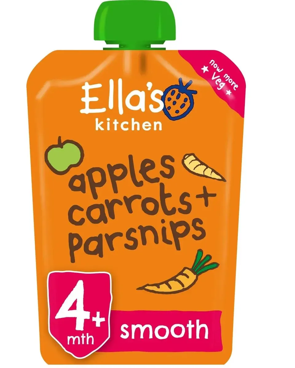 Ella's Kitchen Organic Carrots Apples+Parsnip Baby Pouch 120Grams #EK013 Age- 4 Months & Above