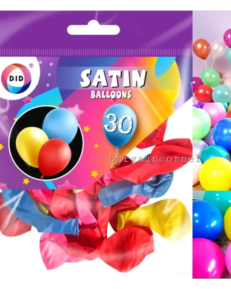 DID Satin Balloons Assorted Colours 30 Pack