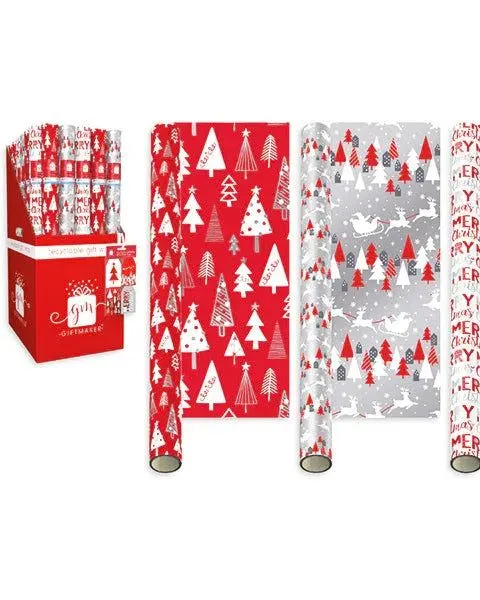 Giftmaker Red & White Christmas Gift Wrap 4M Assorted Cdu Age- Newborn & Above
