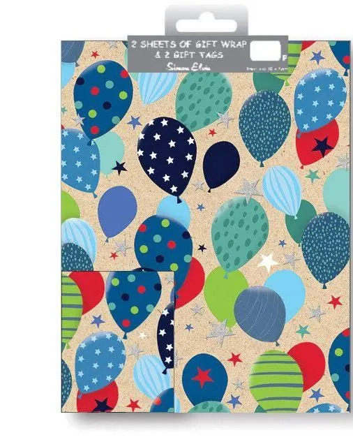 Simon Elvin Folded Wrap & Tags Balloons BLue