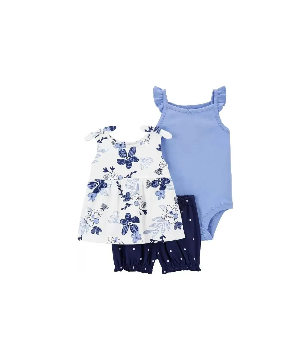 Carter's Infants Girls 3-Piece Floral Little Short Set White/Blue 1N040810