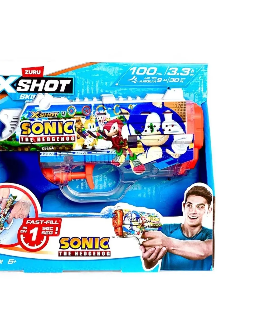 Zuru XSHOT Fast-Fill Skins Nano Sonic The Hedgehog Water Blaster Age- 5 Years & Above