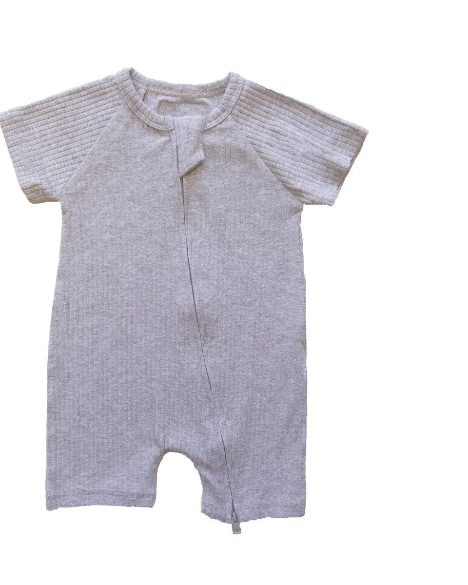 Toto & Mommie Baby Shortie Ribbed Romper Rhino Grey
