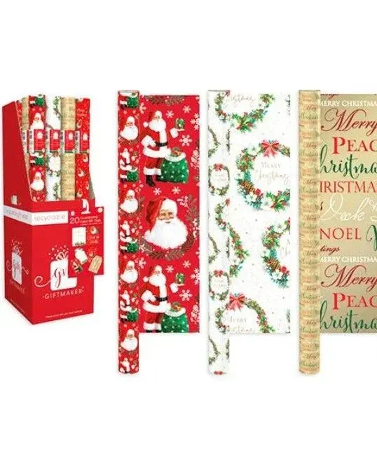 Giftmaker Christmas Wraping Paper 4 Meter Assorted Pack of 1 Age-Newborn & Above