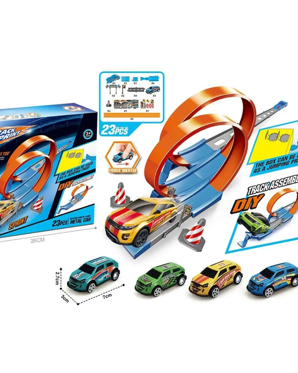 Pibi 23 Pieces Kids Racing Track with 5 Assorted Pull Back Cars Playset Multicolor Age- 3 Years & Above