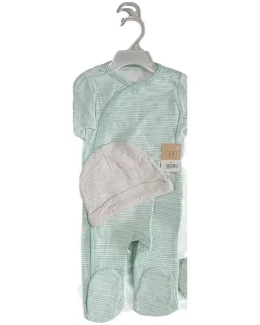 Infancie Mini Striped Baby Footed Babygrower/Onesie & Hat Set Min IT11044-S Mint Green/White