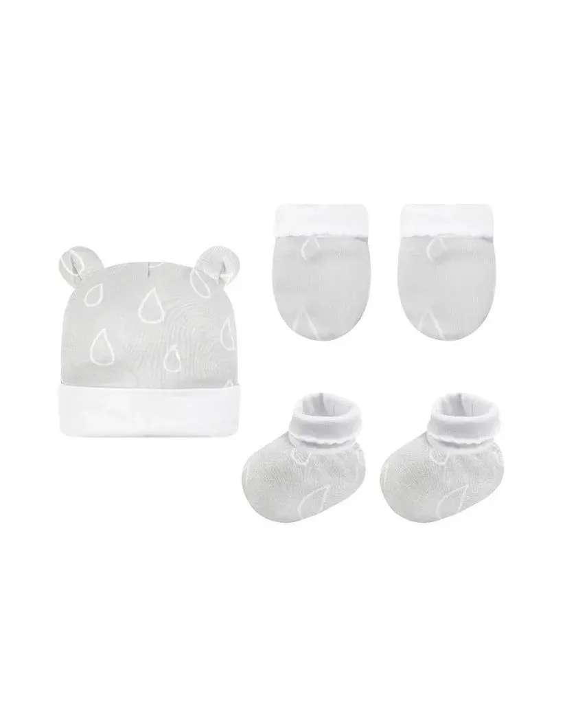 Infancie Bamboo Cotton 3-Piece Newborn Set of Booties,Mittens & Hat Grey IT5013