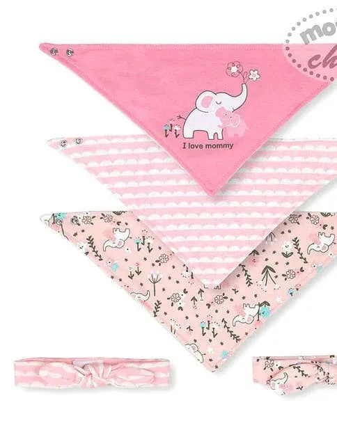 Motherschoice Baby Bibs and Headbands Set of 5 Pink/White IT3041