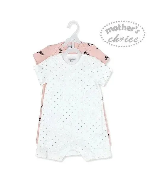 Motherschoice Flamingo & Polka Dots Infant Girls Footed Short Sleeve Babygrower/Onesie Pack of 2 Pink/White IT11631