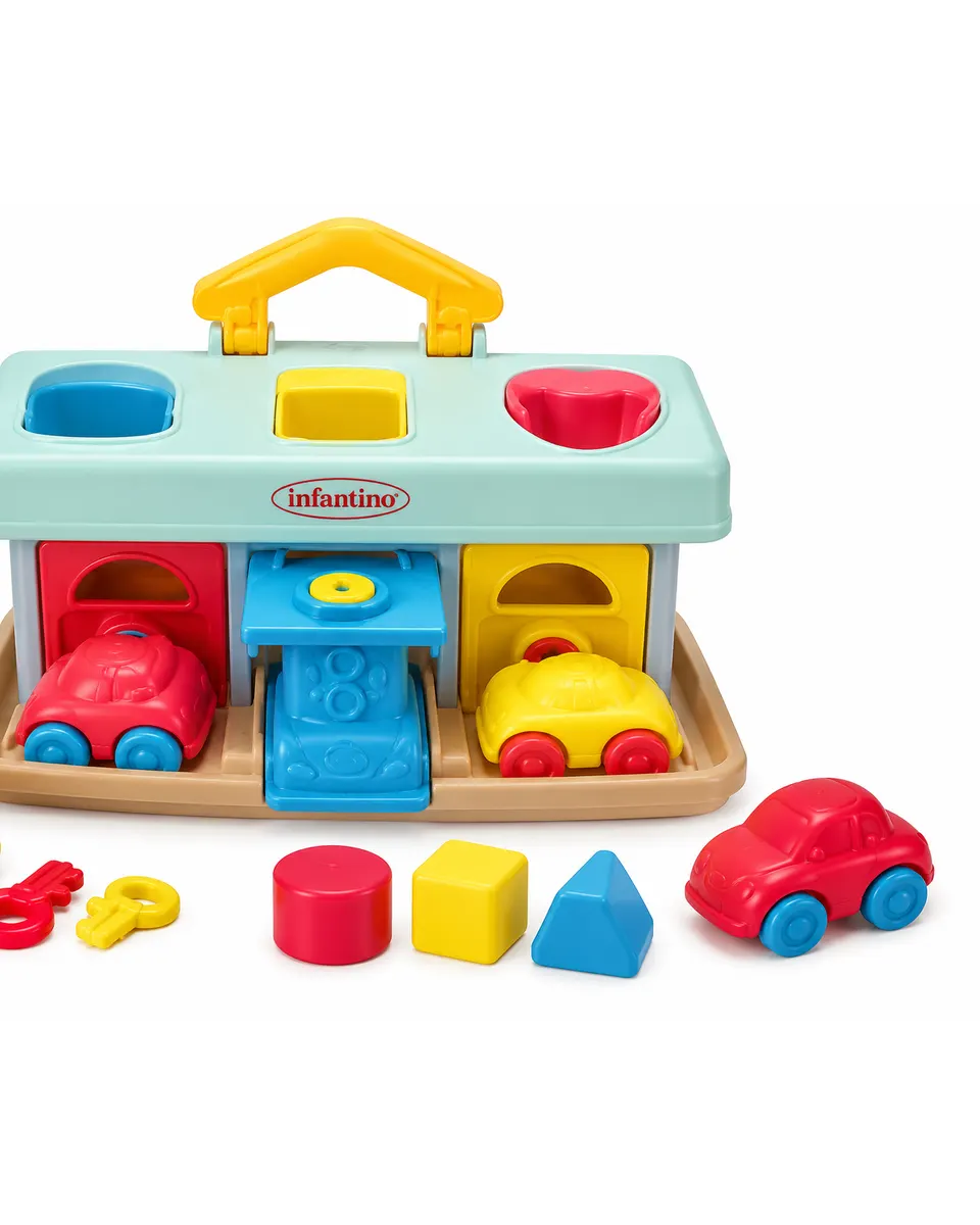 Infantino Park N Sort Garage with Cars & Shape Sorter Age- 6 Months & Above