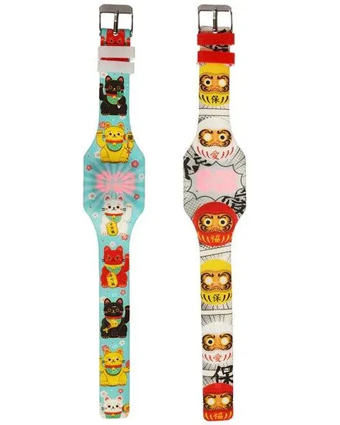 Pibi Maneki Neko Lucky Cat & Japanese Daruma Silicone Led Digital Watch Assorted Cdu Age-3 Years & Above
