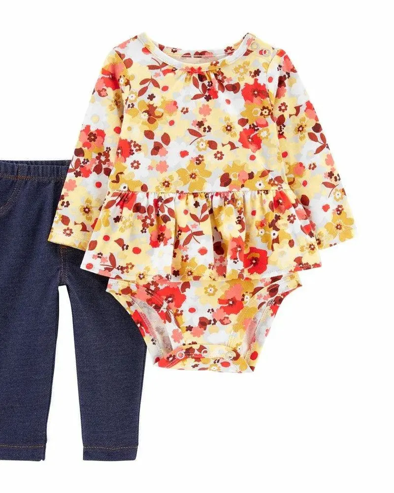 Carter's Infants Girls Floral 2-Piece Peplum Bodysuit Pant Set 1N960910