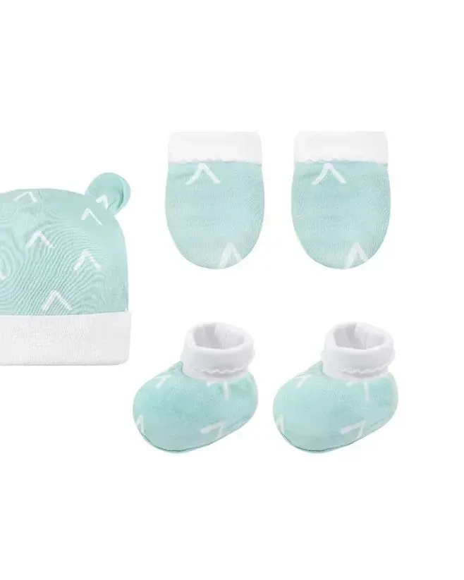 Infancie Bamboo Cotton 3-Piece Newborn Set of Booties,Mittens & Hat Blue IT5015