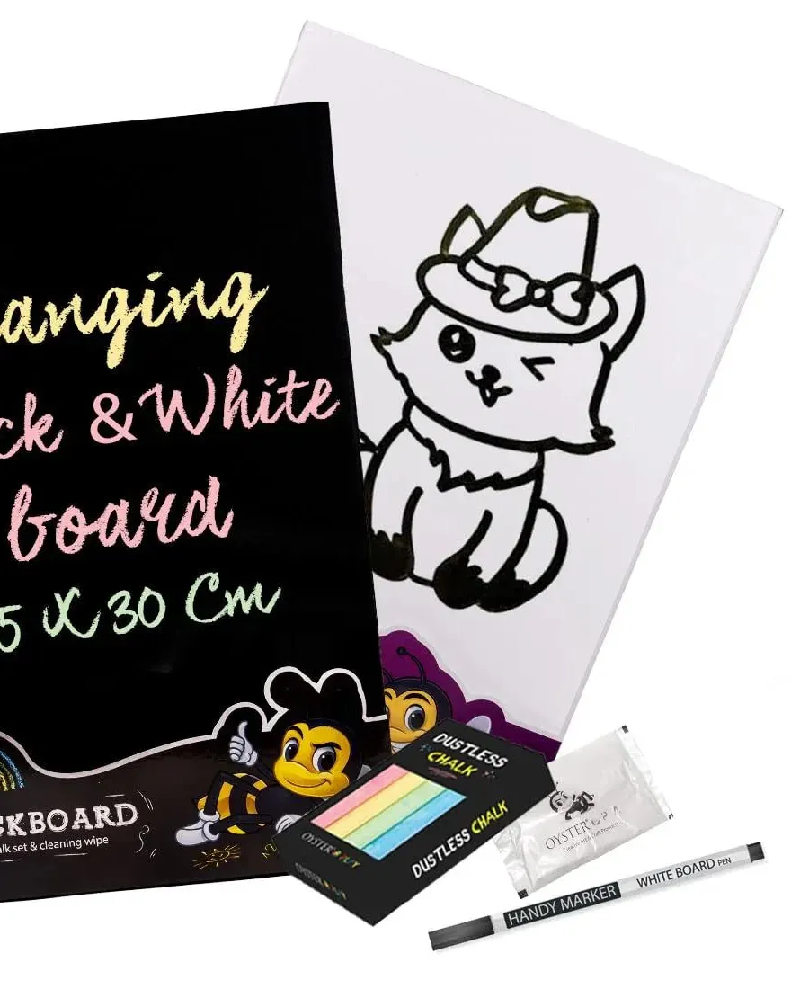 Oyster Play Blackboard & Whiteboard Combo with Marker Chalks & Wipes (45 X 30 Cm) Large Age-3 Years & Above