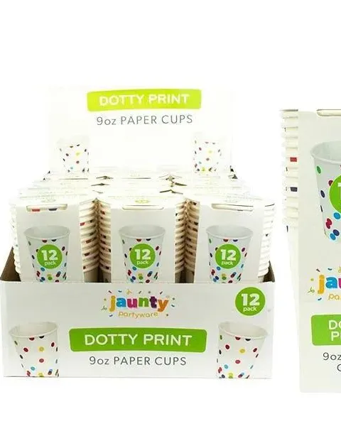 Jaunty Coloured Dotty Print Paper Cups 9oz