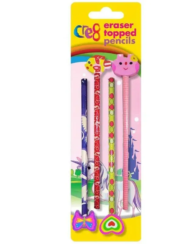 Pibi Cute Eraser Topped Pencils Set of 4 Age-3 Years & Above