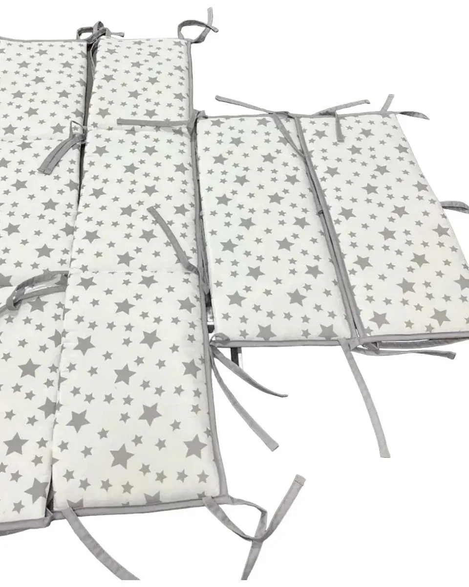 Pibi Premium Small Stars Themed Cot Bumper White/Grey (120 X 30 cm- 4 Pieces) Age- Newborn & Above