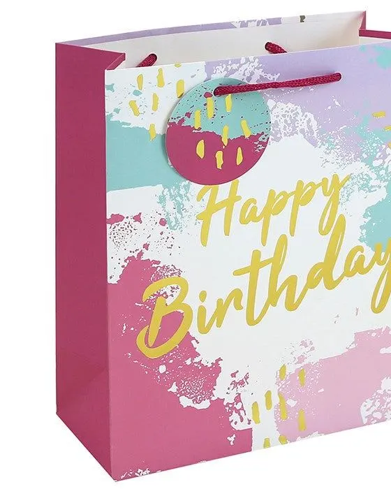 Eurowrap Pink Watercolour Happy Birthday Medium Gift Bag