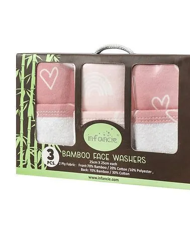 Motherschoice 3-Pack Baby Bamboo Wash Cloths (25 x 25 cm) Age- Newborn to 4 Years Pink IT4725
