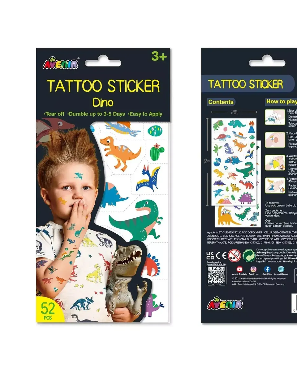 Avenir Tattoo Stickers-Dino Multicolor Age-3 Years & Above