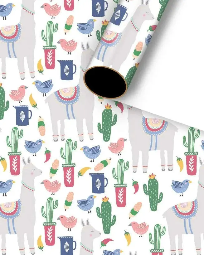 Pibi Cactus & Animals Gift Wrapping Paper 50 x 70 cm White/Multicolor