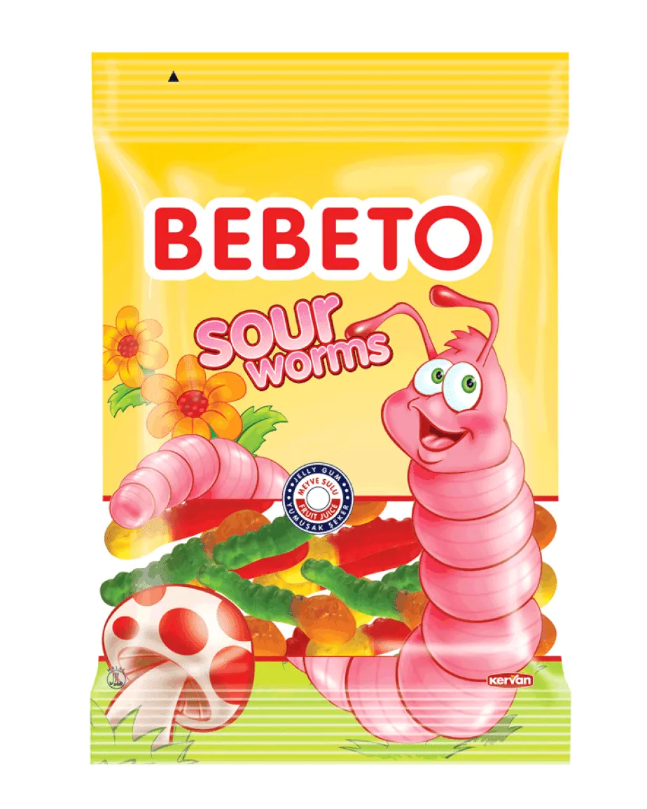 Bebeto Gummy Candy Sour Worms 18G Age- 3 Years & Above