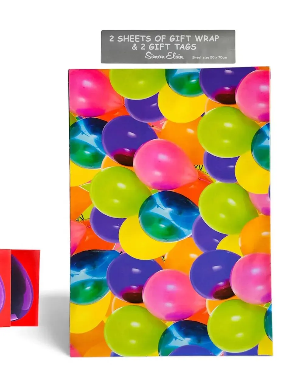 Simon Elvin Folded Wrap & Tags Happy Birthday Balloons