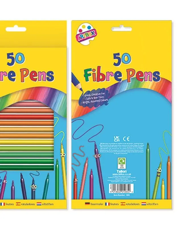 Artbox Assorted Fine Fibre Tip Colouring Pens 50 Pack Age- 3 Years & Above
