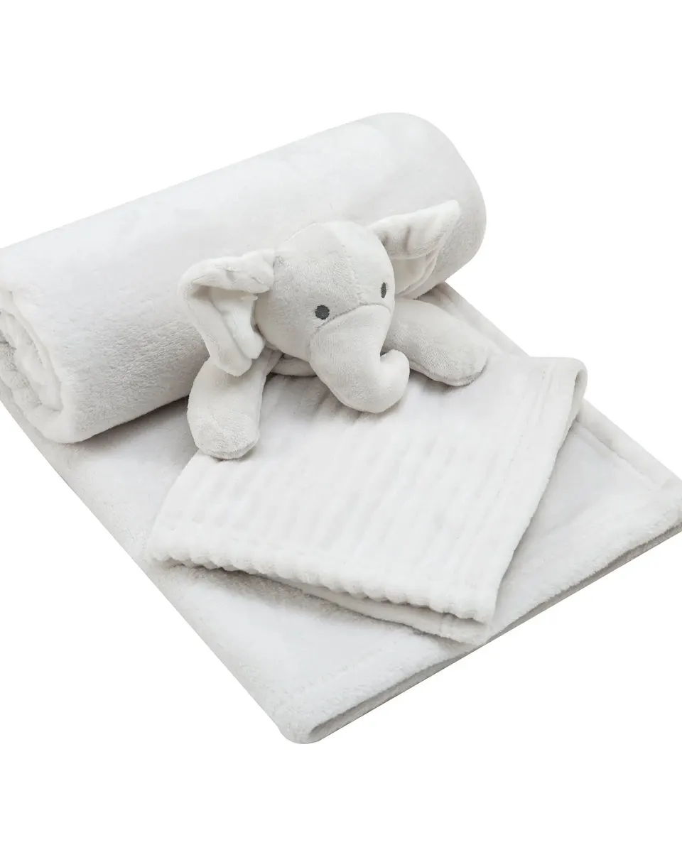 Infancie Cute Fleece Blanket (75 x 100 cm) with Cute Elephant Plush Toy Grey IT5685