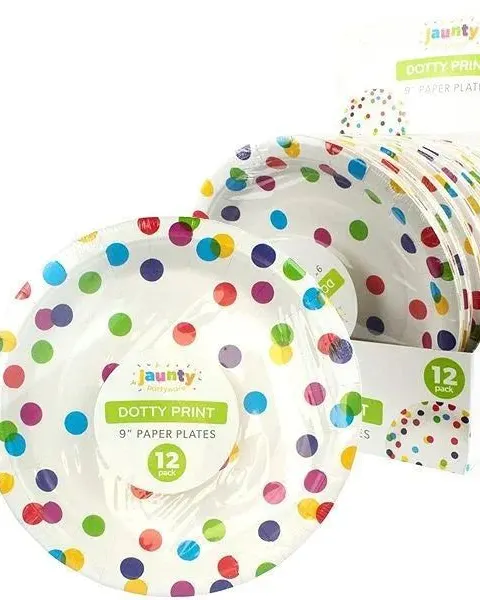 Jaunty Coloured Dotty Print Paper Plates 9″
