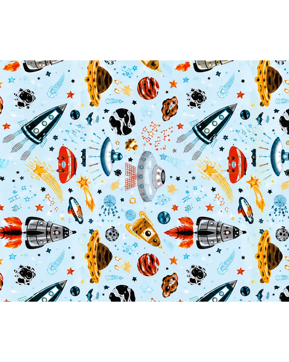 Pibi Space Themed Gift Wrapping Paper 50 x 70 cm Blue/Multicolor
