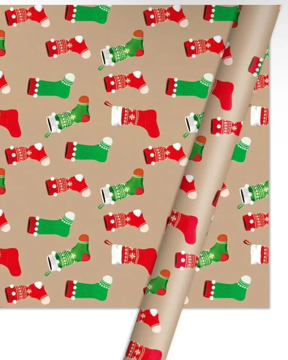 Pibi Christmas Stocking Gift Wrapping Paper 50 x 70 cm Brown/Red/Multicolor