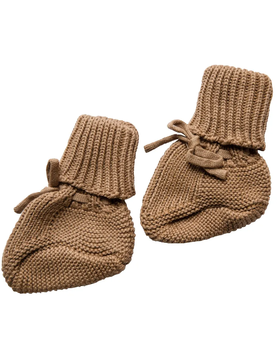 Toto & Mommie Organic Cotton Knit Booties Almond