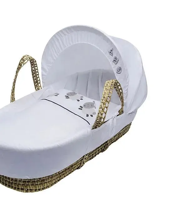Kinder Valley Three Little Sheep Palm Moses Basket with Bedding Set White/Natural Age- Newborn to 6 Months (Holds upto 9 Kg)