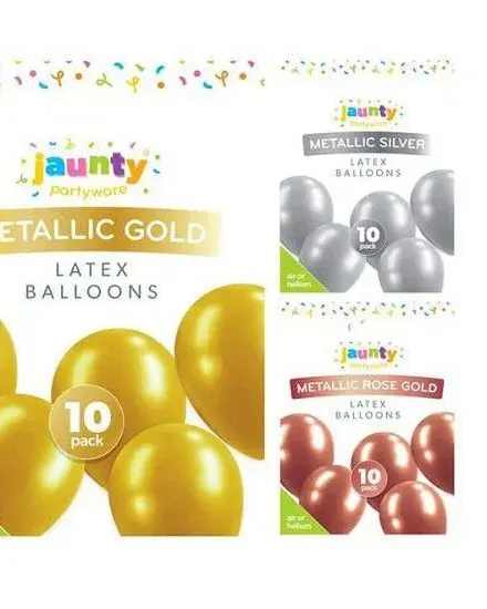 Jaunty Metallic Latex Balloons 10 Pack Assorted Colours