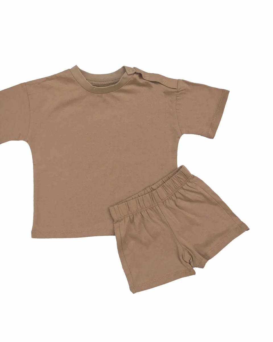 Toto & Mommie Organic cotton Oversize Tee & Shorts Set Wood