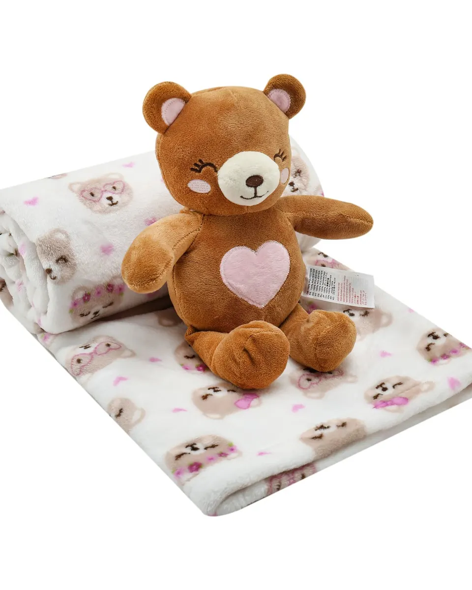 Motherschoice Cute Fleece Blanket (76 x 101 cm) with Cute Bear Shnuggle Plush Toy (25 x 19cm) Multicolor IT5604