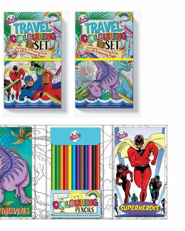 Artbox Dinosaurs & Superheroes Travel Colouring Set Assorted 60 Pages + 12 Colouring Pencils Age- 5 Years & Above