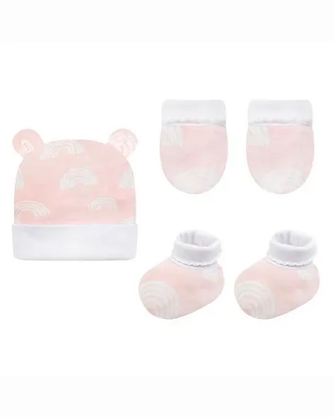 Motherschoice 3-Piece Newborn Gift Set- Hat, Booties, Mittens Age- Newborn to 6 Months Pink IT5014