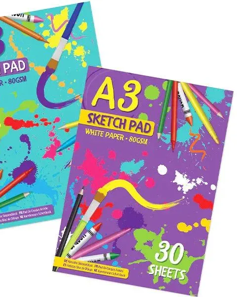 Pibi A3 80Gsm White Paper Sketch Pad 30 Sheets Assorted Age-3 Years & Above