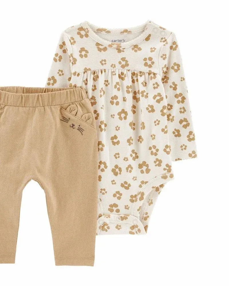 Carter's Infants Girls 2-Piece Leopard Bodysuit Pant Set Cream/White 1N960810