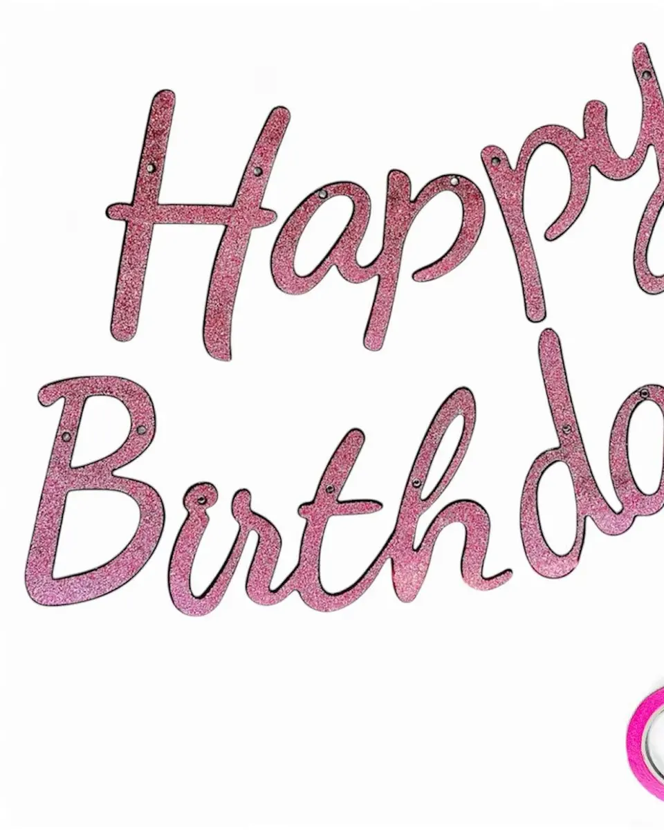Party Time Happy Birthday Banner Pink Glitter 13496