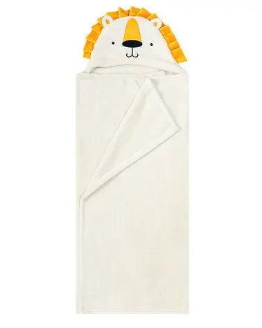 Motherschoice Baby Hooded Coral Fleece Blanket Lion (75 x 100 cm ) Age- Newborn to 4 Years White IT5037
