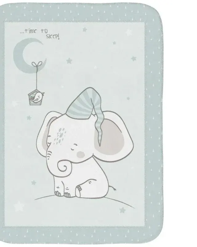Kikkaboo Elephant Time Super Soft Cute Fleece Blanket 110/140 Cm Blue Age-Age- Newborn & Above