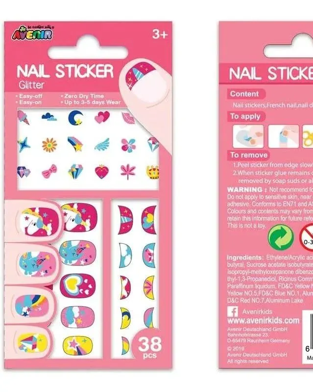 Avenir Nail Stickers Glitter - Unicorn 38 Pieces Multicolor Age-3 Years & Above