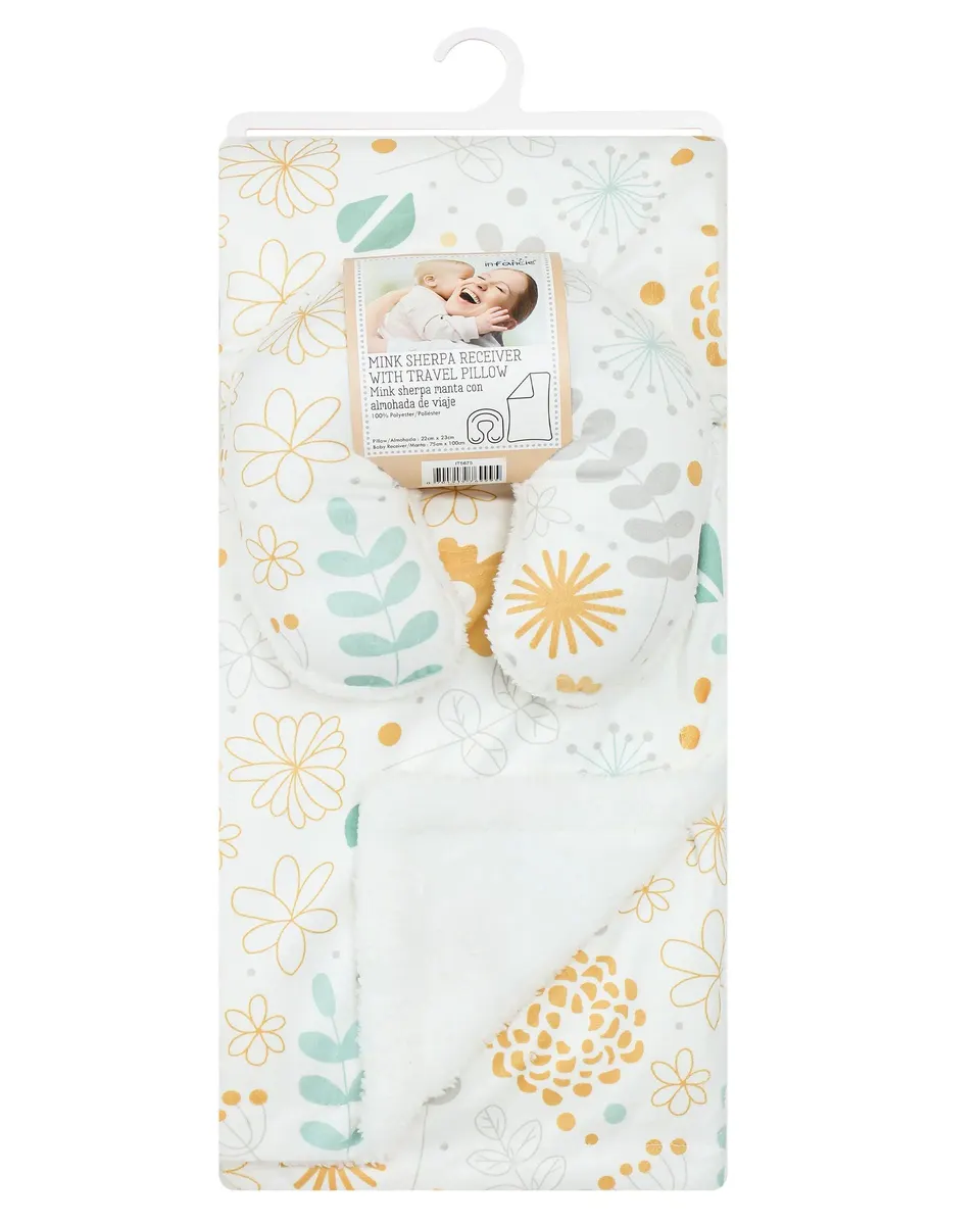 Infancie Forest Themed Baby Mink Sherpa Blanket and Travel Pillow White Age- Newborn & Above IT5675