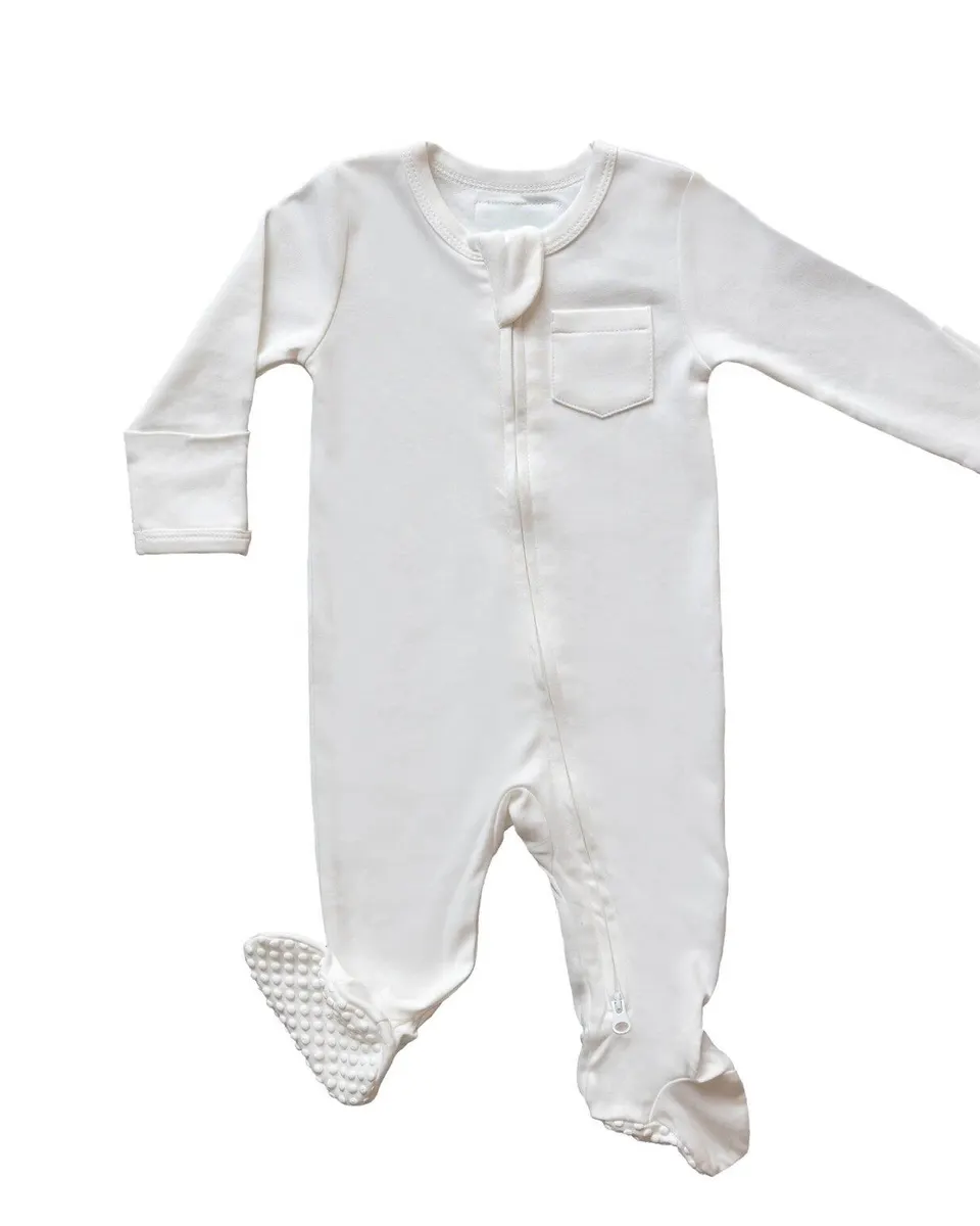Toto & Mommie Baby Footed Zip Sleepsuit Romper Cloud White