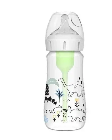 Dr Brown's 9 oz/270 mL PP W-N Anti-Colic Options+ Designer Bottle, Multi Dinosaurs Design, 1-Pack Age- 0M+