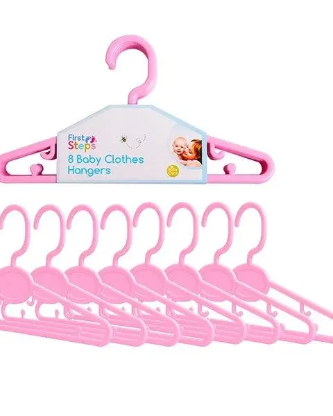 Pibi First Steps Pink Baby Clothes Hangers 8Pk Age- Newborn & Above