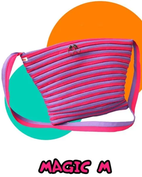 Zip-Zap Magic M Striped Crossbody Sling Bag – Lightweight Multi-Color Shoulder Bag (27 x 40 cm) Age- 3 Years & Above